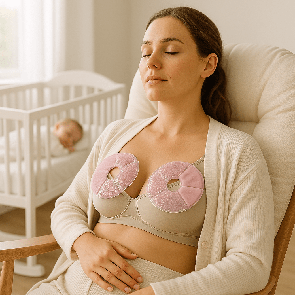 maman relaxe avec coussinet d allaitement gel therapie rose