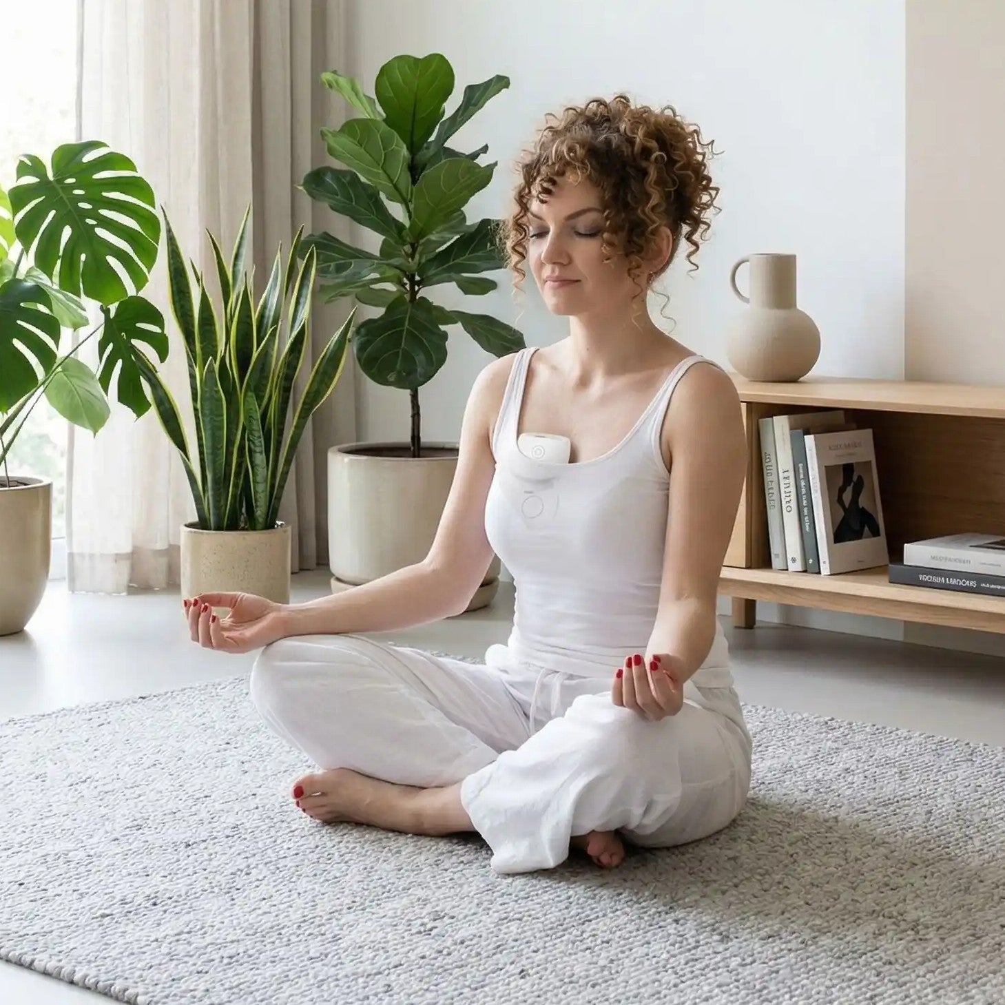 femme fait du yoga avec Tire lait portable MamFlow 