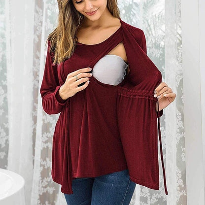femme porte T shirt pour allaiter Faux deux pièces rouge