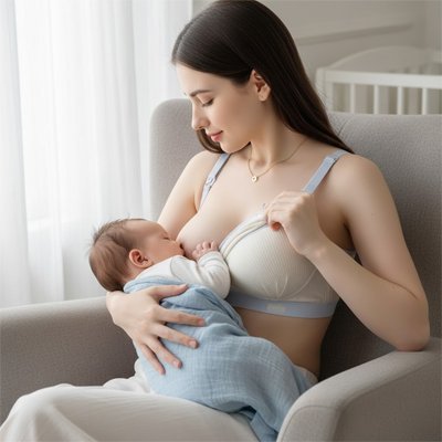maman allaite avec Soutien gorge allaitement MamaConfort 