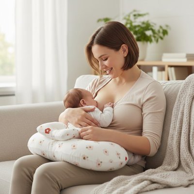 maman allaite bébé avec Coussin d'allaitement Ergolait 