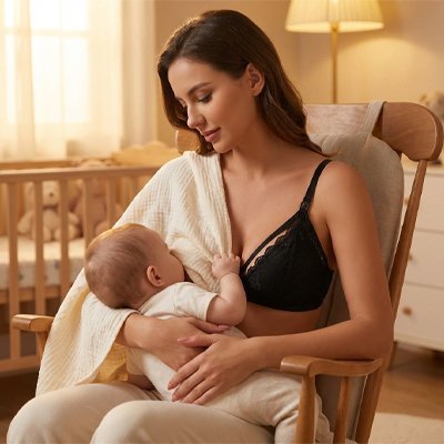 maman allaite bébé avec Soutien - gorge allaitement dans chaise