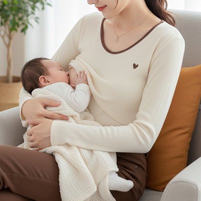 maman allaite bébé avec T shirt allaitement Manches Longues dans sofa