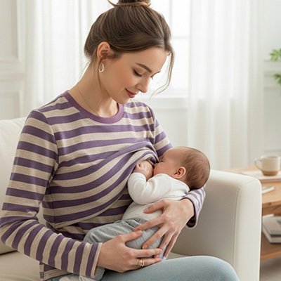 maman allaite bébé avec T shirt allaitement Manches Longues 