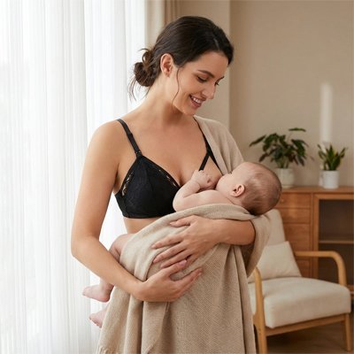 maman allaite bébé debout avec Soutien-gorge allaitement Dentellait 
