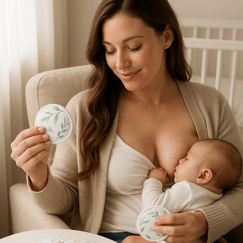 maman allaite bébé et tient Coussinet d allaitement 