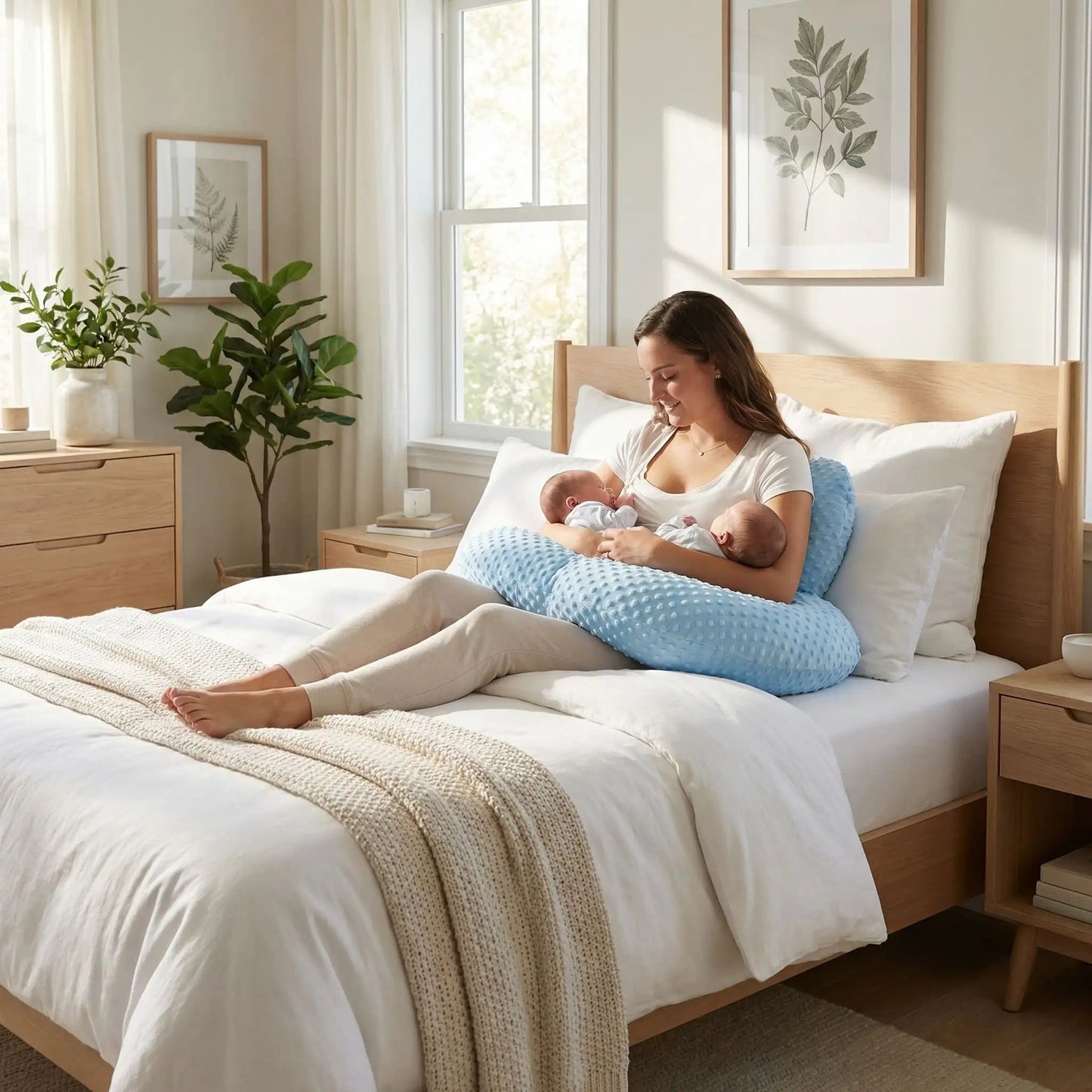 maman allaite jumeaux avec Coussin d'allaitement TwinCuddle™ 