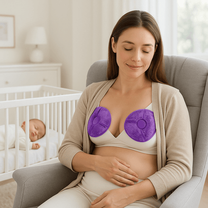maman relaxe avec coussinet d allaitement gel therapie mauve