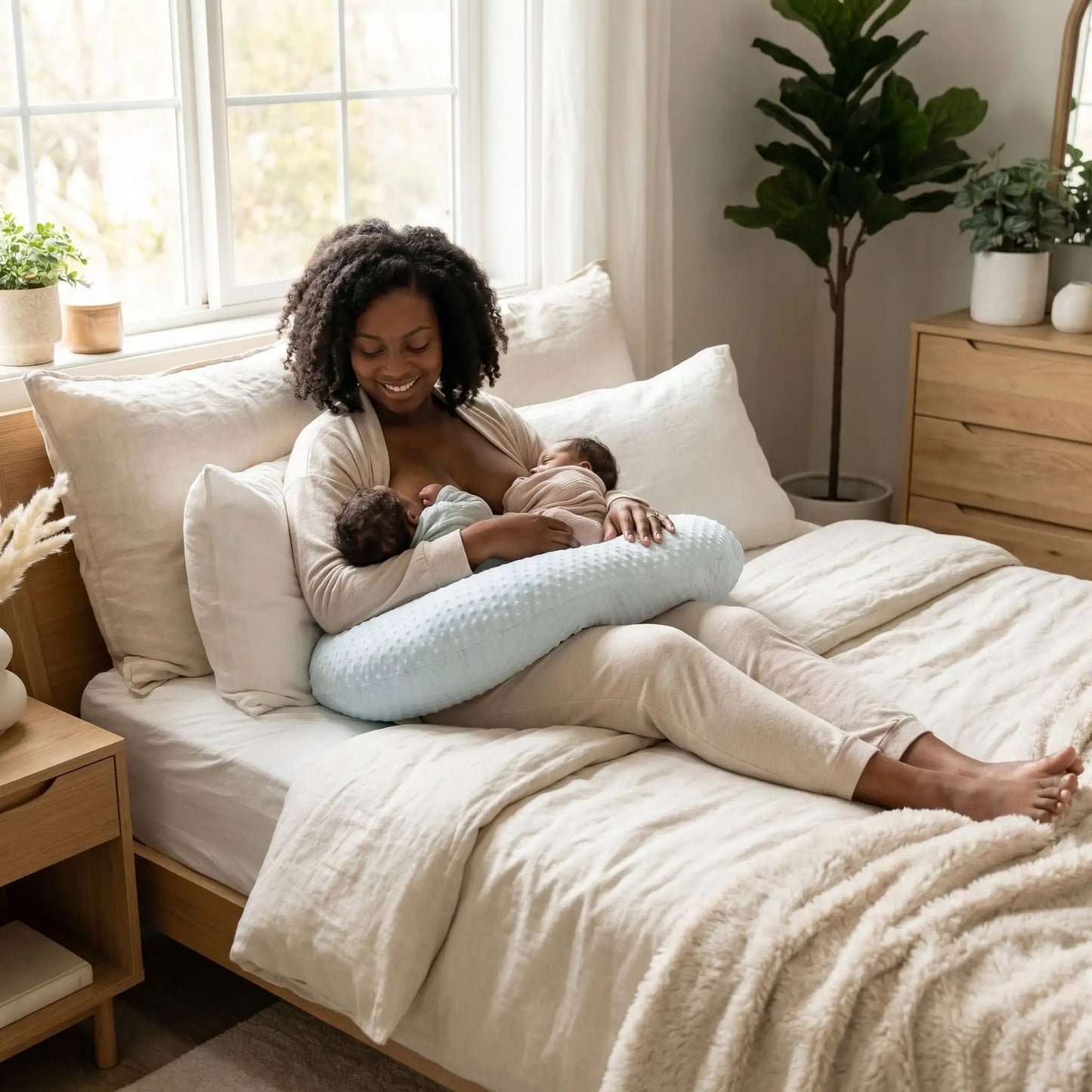 maman utilise Coussin d'allaitement TwinCuddle™ pour jumeaux
