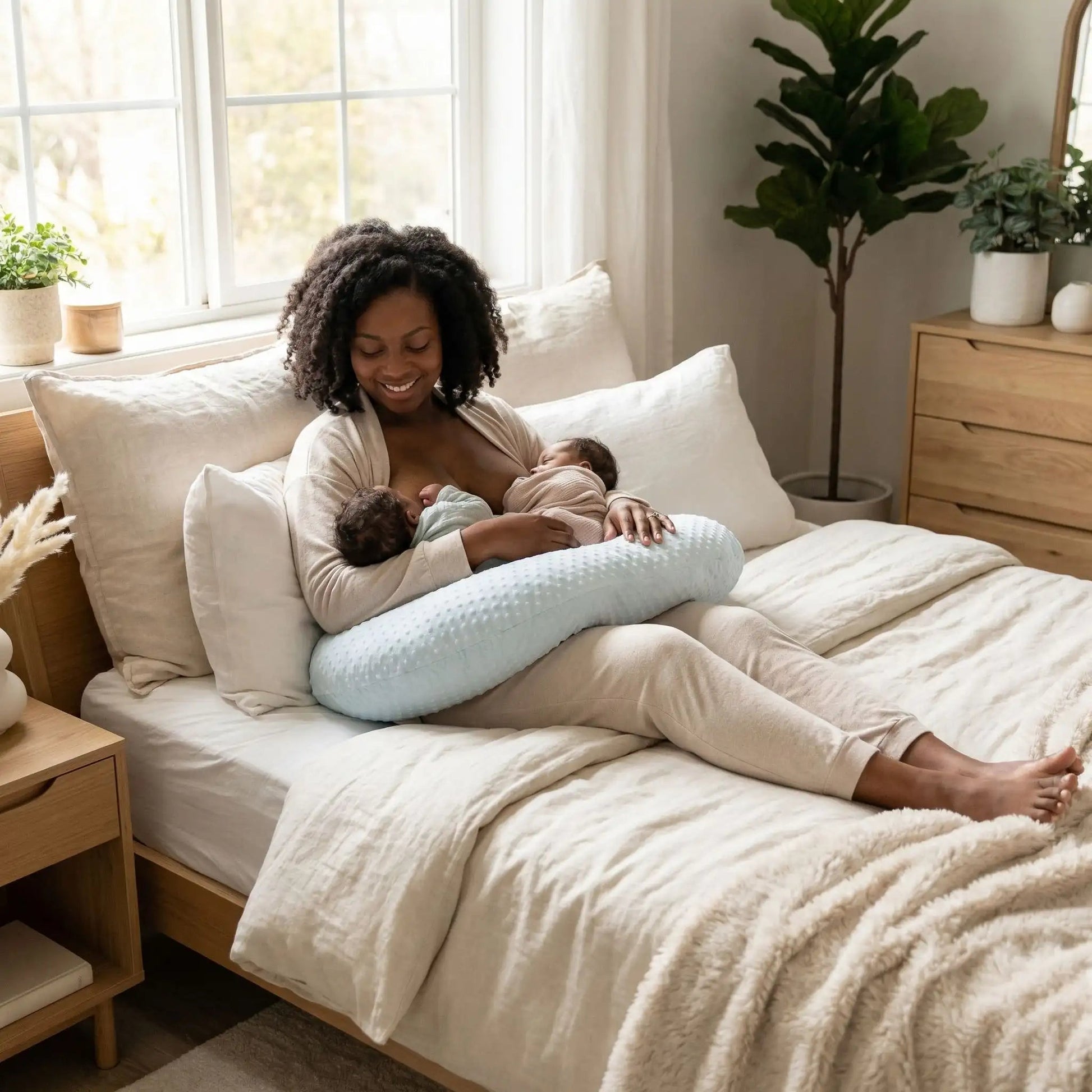 maman utilise Coussin d'allaitement TwinCuddle™ pour jumeaux